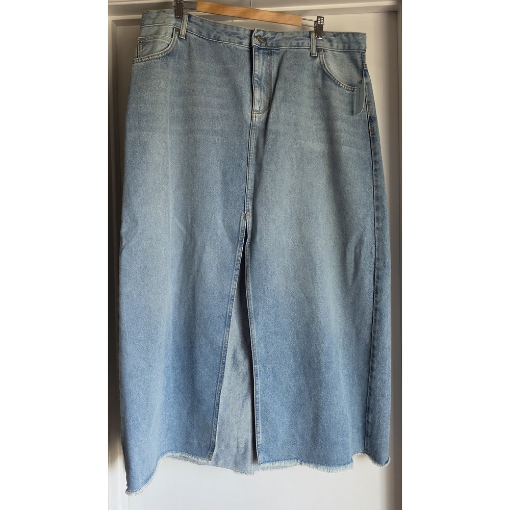 NWT Pilcro Denim Skirt 18W Blue Solid Casual Midi Women Jean Plus Size